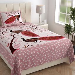 Monik Handicrafts Pure Cotton Jaipuri Single Bedsheet with Pillow Cover-image-67