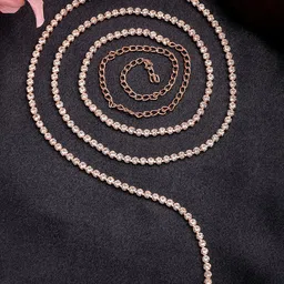 NVR Rose Gold-Plated Cubic Zirconia Studded Waist Chain Saree Accessories-7