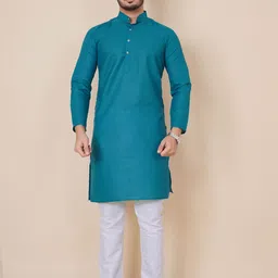 ALMORA Men Band Collar Pure Cotton Straight Kurta-picture-52