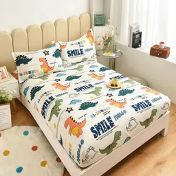 JC HOME White & Blue Typography 220 TC Queen Bedsheet with 2 Pillow Covers-picture-34