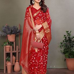 VILLAGIUS Floral Embellished Sequinned Organza Saree-image-61
