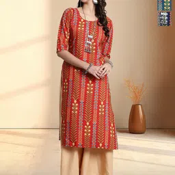 HERE&NOW Women Pack of 3 Ethnic Motifs Printed Pure Crepe Straight Kurta-16