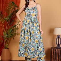 TARANJAL Women Floral Printed Layered Pure Cotton Kurta with Trousers-image-2