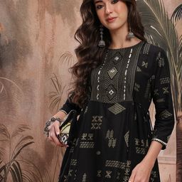 Sangria Gotta Patti Tribal Printed Tie Up Detail Yoke Kurta with Trousers-picture-16