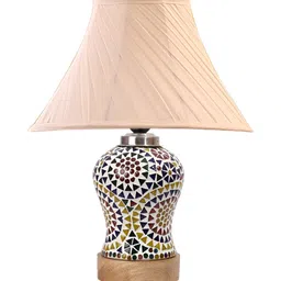 Devansh Off White Wood Traditional Frusturical Shaped Table Lamp-52