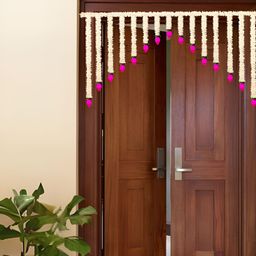 RR Crafts Pink & Yellow Gajra with Lotus Toran Festive Decor-46
