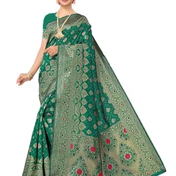 Maroosh Floral Zari Silk Blend Fusion Banarasi Saree with unstitched blouse piece-picture-15