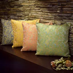 RoyalDeco Bageecha Green 4 Pieces Ethnic Motifs Brocade Silk Square Cushion Covers-image-78