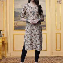 HERE&NOW Selection Of 2 Floral Printed Round Neck Straight Kurtas-image-76