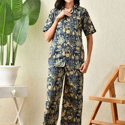 ao services Boat Neck Floral Printed Half Sleeve Shirt With Palazzos Co-Ords-image-70