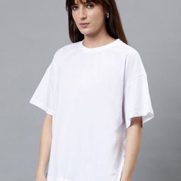 URBANICE Round Neck Drop-Shoulder Sleeves Oversized Cotton T-shirt-image-92