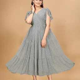 Anouk Floral Print Puff Sleeve Georgette Maxi Dress-image-49