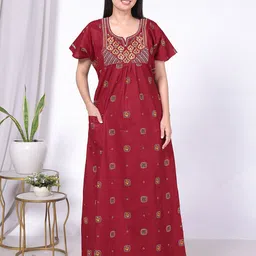 MAYA PRINT Embroidered Maxi Nightdress-image-23