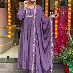Moda Rapido Ethnic Motifs Yoke Design Thread Work Anarkali Kurta With Trousers & Dupatta-10
