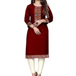 HF HOLYDAY FASHION Floral Embroidered Round Neck Straight Kurta-image-98