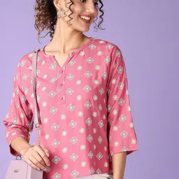 V-Mart Women Printed V-Neck Three-Quarter Sleeves Button Closure Top-16