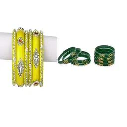 SOMIL Set of 14 Yellow Alloy Artificial Stones & Beads Bangles-image-39