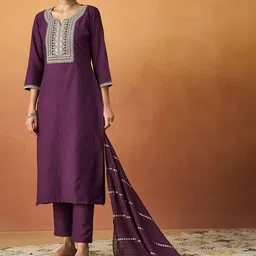HRITIKA Ethnic Motifs Embroidered Regular Sequin Work Kurta With Trouser With Dupatta-picture-0