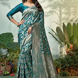 DIVASTRI Ethnic Motifs Woven Design Zari Detail Pure Silk Banarasi Saree-picture-12