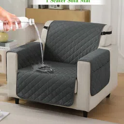 HOKIPO Grey Polyester 1 Seater Sofa Cover With Arms-image-38