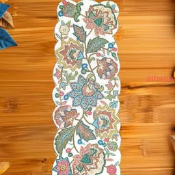 YWULY White & Peach Coloured Glass Beaded TableRunner-33