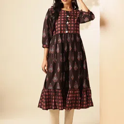 KALINI Floral Printed Round Neck A Line Pure Cotton Kurta-image-27