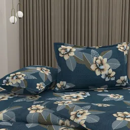 Pure Decor Blue & Blue Floral Polycotton 4 Piece Double King Superfine Bedding Set-image-32