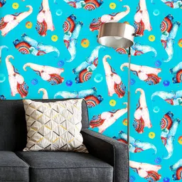 ArtzFolio Printed UV-Resistant Anti-Bacterial Cartoon Tender Elephants Peel & Stick Wallpaper-image-98