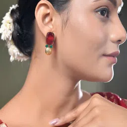 DASTOOR Gold-Plated Geometric Shaped Artificial Stones Drop Earrings image 2