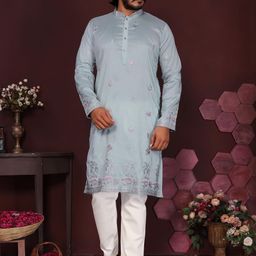 DVILLA Men Turquoise Blue Cotton Kurtas-image-69