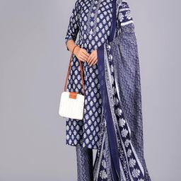 JAIPURI COLLECTION Women Ethnic Motifs Printed Cotton Kurta with Trousers & Dupatta-picture-37