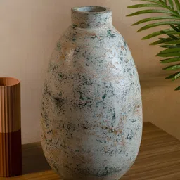 HABERE INDIA Teal-Blue & Brown Textured Flower Vase-16