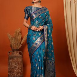 yourwish Woven Design Zari Organza Banarasi Saree-image-60