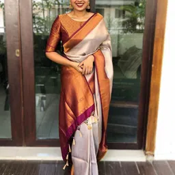 VILLE FASHION Woven Design Zari Kanjeevaram Saree-26