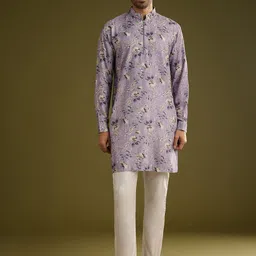 KALKI Fashion Men Floral Printed Kurta with Trousers-picture-19