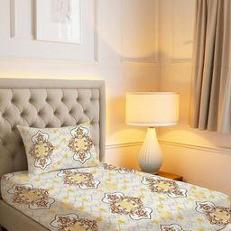IVAZA Beige Floral 130 TC Single Bedsheet with 1 Pillow Cover-image-94