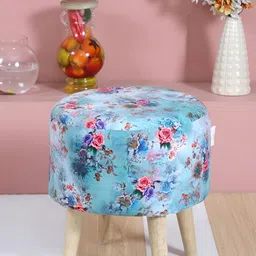 Shadowkart Pink & Blue Printed Wooden Pouffe Ottoman-42