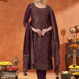 Saanjh Ethnic Motifs Woven Design Pure Muslin Jacquard Straight Kurta & Trousers & Dupatta-picture-20