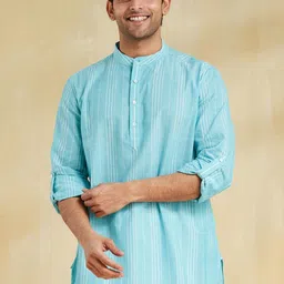 Fabindia Striped Pure Cotton Mandarin Collar Straight Kurta-image-67