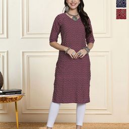 HERE&NOW Women Pack Of 3 Printed Crepe Straight Kurta-image-67