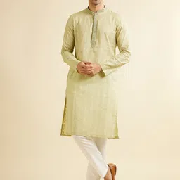 Manyavar Men Embroidered Regular Thread Work Pure Cotton Kurta with Pyjamas-image-67