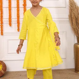 Biglilpeople Girls Angrakha Pure Cotton Anarkali Kurta With Trousers & Dupatta-picture-42