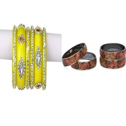 SOMIL Set of 10 Yellow Alloy Artificial Stones & Beads Bangles-image-52