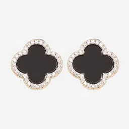 MINJI AND CO. Gold-Plated Artificial Stones Studded Floral Shaped Studs-image-8