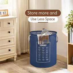 Kuber Industries 2-Pcs Blue & White Printed Foldable Cloth Basket With Handle - 60 L image 2