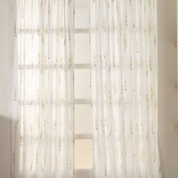 HOMEMONDE White & Yellow Set of 2 Floral Sheer Long Door Curtain-28