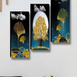 Myntra Elegant Homes Black & Gold-Toned 3 Pieces Tree & Moon Wooden Wall Art-image-91