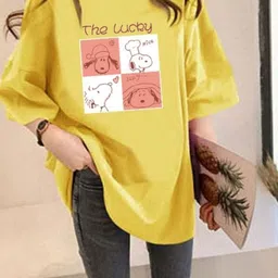 StyleCast Yellow & White Graphic Printed Oversized Cotton T-shirt-picture-22