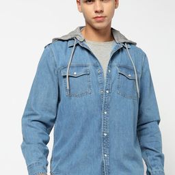 GAP Colourblocked Regular Fit Classic Denim Shirt With Hood-image-93