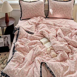 JC HOME Pink & White 4 Pieces Floral Printed Double Queen Bedding Set-picture-33